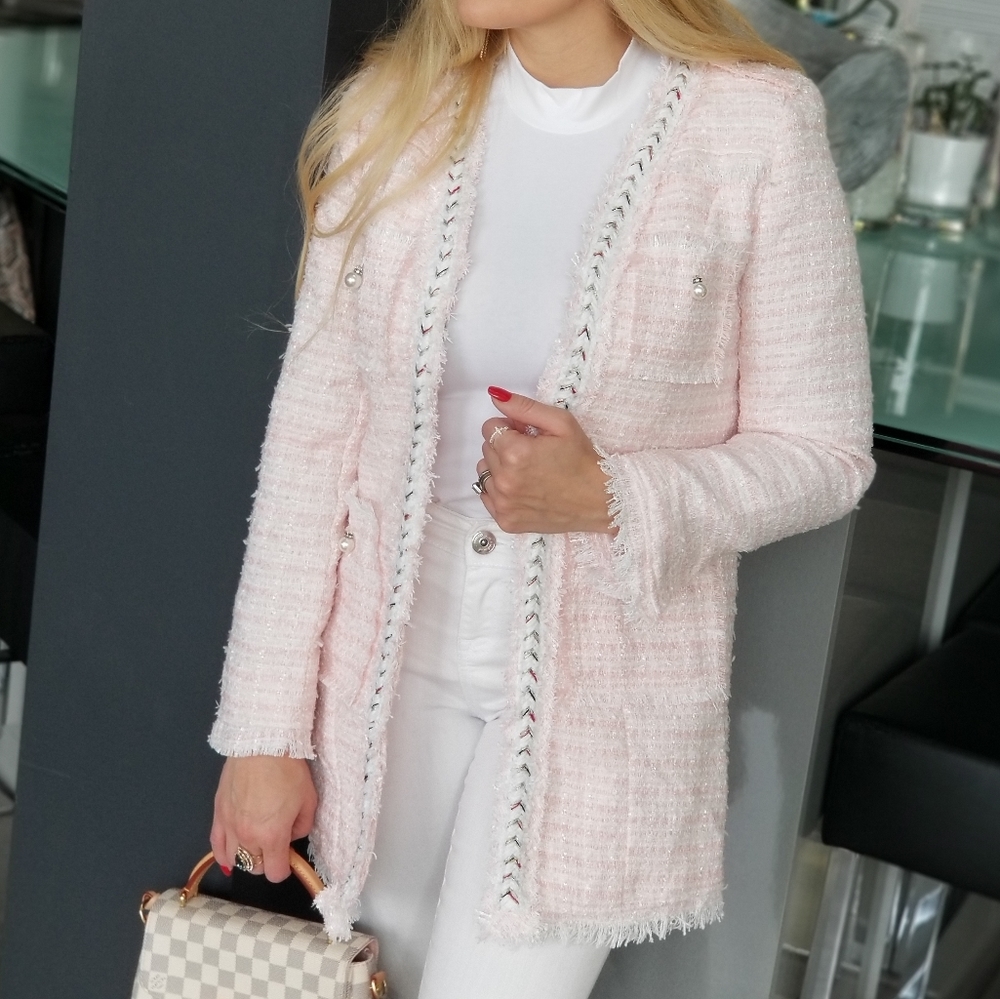 PINK TWEED BLAZER JACKET - Picture 7 of 9